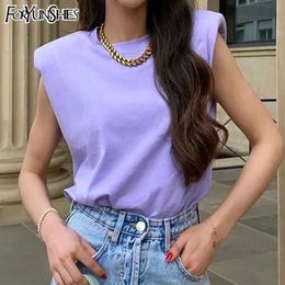 Foryunshes zomer y2k casual vrouwen gevoerde schoudertank top o hals mouwloze losse straatwear vest vrouwelijke mode kleding 210709