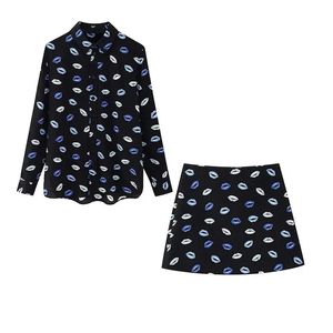 FotVotee Printed Women Mini Jirt sets pour 2 pièces Shirts à manches longues costumes en deux pièces Tenue pour femmes 240419