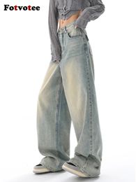 Fotvotee Y2K Mujeres holgadas Jeans con cintura alta de vía alta