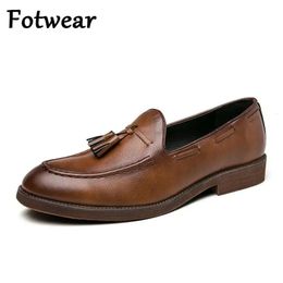 Fotwear, zapatos de cuero para hombres, zapatos formales para hombres de oficina, zapatos de vestir con borlas para hombres, zapatos de vestir transpirables para conducir, Oxfords perezosos 240104
