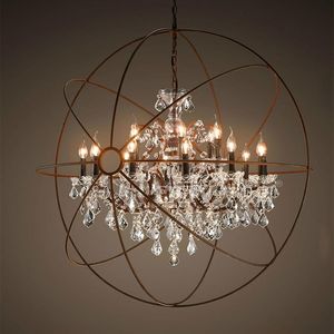 Foucault's Orb Clear K9 Lustre En Cristal Rustique Fer Globe Suspension Remise Lampe Nouveau Loft Industriel Pour Salon PA01175Y