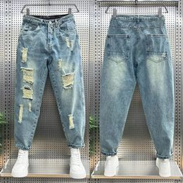 Foufuribys Ripped Jeans hommes vêtements en vrac stretch haut taille jeans mâle pantalon denim surdimension