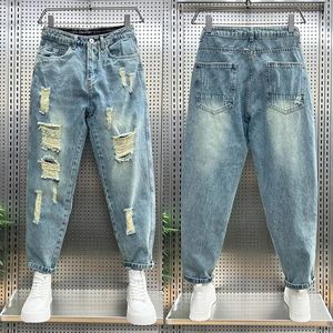 Foufurieux scheurde jeans mannen kleding losse stretch high taille jeans mannelijke denim broek oversized vintage jean broek Harajuku 240412