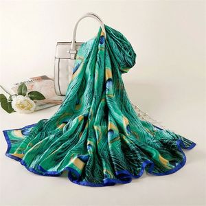 Foulard Vrouwen Sjaals Groene Print Zijden Sjaals en Wraps Sjaals Lady Strand Sjaals Vrouwelijke Hijab 220516