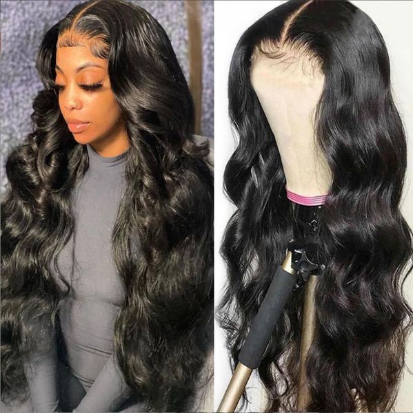 petites boîtes d'emballage Perruques de cheveux humains bébé pré plumé Body Wave Lace Front Wig 13X4 Hd transparent frontal préplumé fermeture brésilien Drop Deliver Dhna8