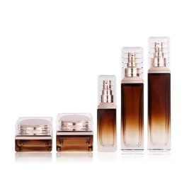 Fondation Liquid Glass Bottle Pagoda Shape Rose Gold Cover Cosmetics Set Essence Milk Acrylic Lid Packaging Bottles Support LL