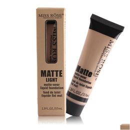 Fond de teint Miss Rose Matte Light Liquid Foundation Matte-Wear Base de maquillage nourrissante 37 ml Produit de maquillage professionnel pour le visage Drop Deliv Dhpq2