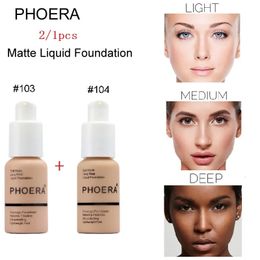 Fundación PHOERA 2 unids / set Cobertura líquida Base Crema Iluminar Hidratante Mineral Cubierta completa Corrector Maquillaje TSLM1 231215