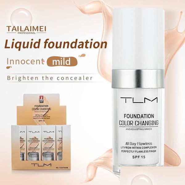 Fondation Tlm Fond de teint changeant de couleur sans défaut Couleur de la peau chaude Base de maquillage pour le visage Nu Liquide hydratant pour le visage Er Conceale Dhm2P