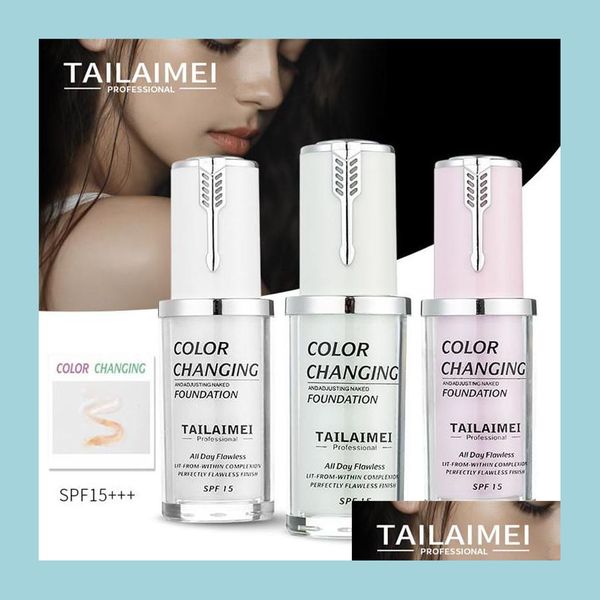 Fundación TLM Tailaimei Todo el día Cambio de color impecable y ajuste Desnudo 3 colores 40 ml Crema de base Corrector natural Gota D Dhalu