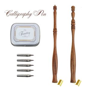 Stylos à plume 1 Set Dip Pen en bois Calligraphie anglaise Support de plume oblique avec mini boîte et 5 plumes 231124