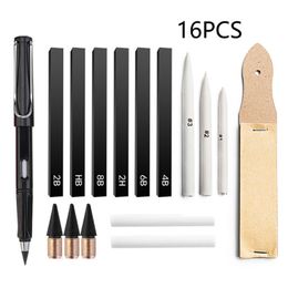 Fountain Pens 16pcs Sketch Painting Set 1 onbeperkt schrijven Eeuwig potlood en 3 vulling Tip 2 gum 2 Gaphite Charcoal 3 Paper Pen 221130