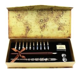 Fountain Pens 1set nibs houten dip pen set glazen kalligrafie voor cartoon letters kunsttekening mapping decoratief gebruik door alle leeftijden 230814