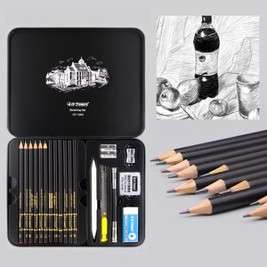 Stylos Plume 31 Pcs Croquis Crayon Ensemble Professionnel Esquisse Dessin Kit Boîte En Étain Bois Crayon Peintre École Étudiants Cadeau Art Fournitures 221130