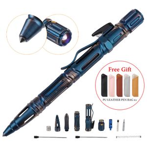 Stylos à plume 7-en-1 extérieur EDC multi-fonction auto-défense stylo tactique avec lumière LED d'urgence sifflet brise-verre survie en plein air 230919