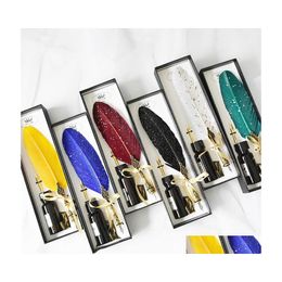 Fountain Pens European Style Gilding Feather Pen Nibbed Dip Writing Ink Quill Set voor school briefpapier geschenken kunstbenodigdheden november 81 Dr. Dhzir