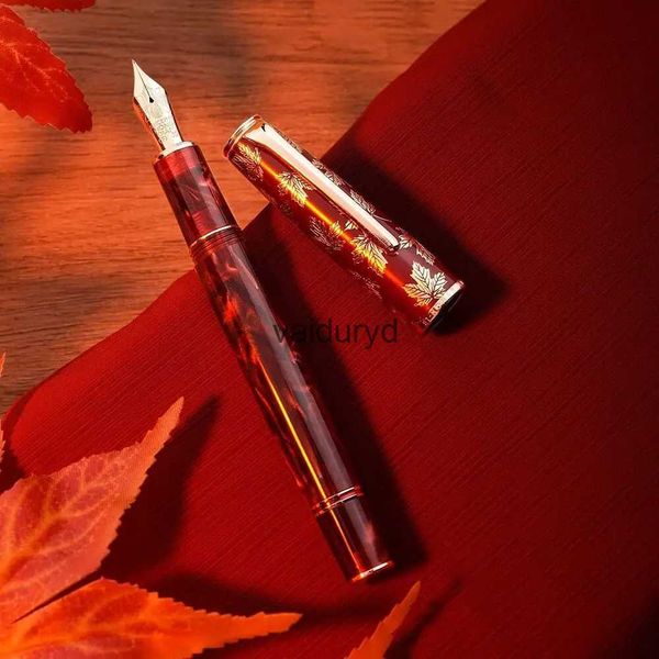 Stylos à plume Cadeau Hongdian N8 stylo en résine rouge acrylique feuille d'érable sculpture capuchon EF/F plumes garniture lisse bureau écriture cadeaux stylos avec convertisseurvaiduryd