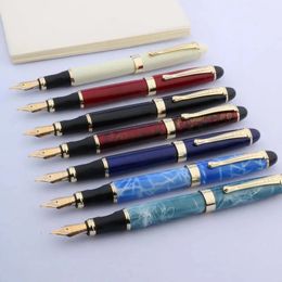 Plumas estilográficas marca de alta calidad jinhao x450 pluma estilográfica de METAL pluma de tinta dorada verde azul suministros escolares de oficina regalo de escritura 231011