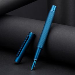 Stylos à plume Hongdian bleu foncé forêt stylo plume en métal plume bleue EFFBent belle Texture d'arbre excellente écriture stylo de bureau d'affaires 230821