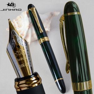 Plumas Estilográficas PLUMA IRAURITA JINHAO X450 VERDE OSCURO Y DORADO 18 KGP 07mm PUNTA ANCHA FULL METAL AZUL ROJO 21 COLORES TINTA 450 230707