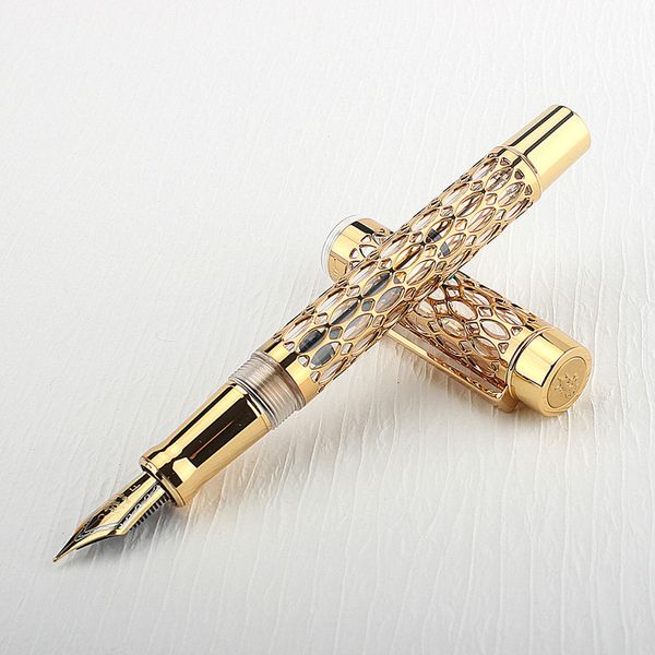 Plumas estilográficas Jinhao Century 100 Pen Real Gold Galvanoplastia Tinta hueca Escritura suave F Nib para escuela Oficina Negocios 230704