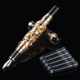 Fountain Pens Jinhao Golden Dragon King Fine Pearls Set 18kgp Nib Fountain Pen Zwart White Gray For Business Office Keuze cadeau 220923