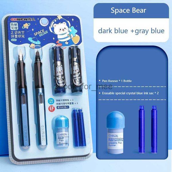 Plumas estilográficas Pluma estilográfica borrable para estudiantes Kawaii Juego de tinta reemplazable Azul EF 0,38 mm Bolígrafos escolares Suministros de oficina Papelería linda para escribir HKD230904