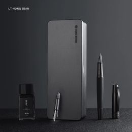 Stylos à plume LT Hongdian 6013 stylo plume en métal noir noir hommes d'affaires EF/F/plume incurvée capuchon de stylo rotatif cadeau de bureau stylo à encre 231201