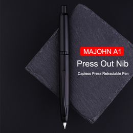 Vulpennen MAJOHN A1 Capless Press Vulpen Intrekbare Fine Nib 0.4mm Metaal Mat Zwart Met ClipNo Clip Converter Voor Schrijven 230616