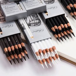 Stylos Plume Marco 24pcs Croquis Crayons à Fusain Set Professionnel Blanc Brun Noir Dessin Charcoalpencil Outils pour Étudiant Art Fournitures 221130