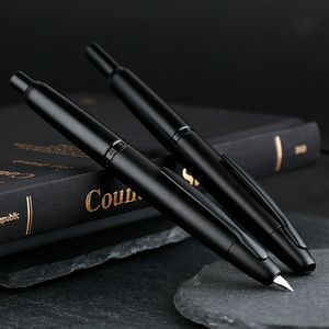 Plumas estilográficas MAJOHN A1, negro mate, pluma estilográfica de prensa, punta fina retráctil, pluma de tinta de Metal de 0,4mm con convertidor para escribir 230704