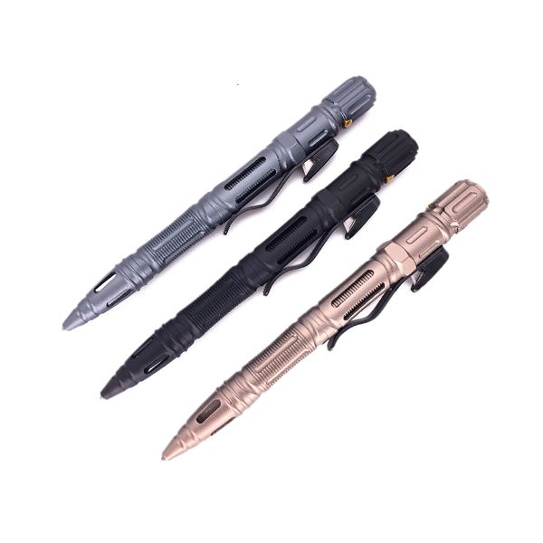 Stylos à plume T05 7-en-1 Aluminium EDC Multi-Fonction Auto-défense Tactique Stylo LED d'urgence Sifflet Verre Briseur Survie En Plein Air 230919