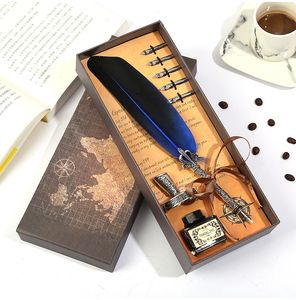 Fountain Pennen Vintage kalligrafie Feather Dip Sets Ink -briefpapier Quill Creative Retro Writing School Office Supplies 221122