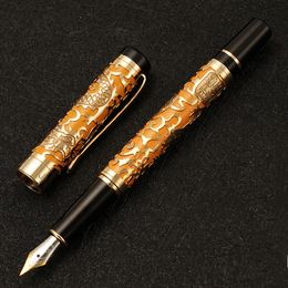 Vulpennen Vintage Jinhao 5000 Luxe Metalen Pen OrangeGold Mooie Draak Textuur Carving EFFMBent Kantoor Relatiegeschenk 230807