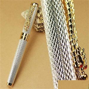 Stylos à plume Stylos à plume en gros Jinhao1200 Sier 18Kgp B Nib Dragon sculpté papeterie école bureau écriture 220928 livraison directe Dh4Go