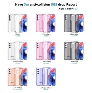 Coque de téléphone portable transparente ou à paillettes anti-collision aux quatre coins pour Samsung S23 S23P S23U S22