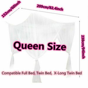 Vierdeurs grote muggen netto luifel - King/Queen tweepersoonsbed grootte, elegante witte kleur luxueus paleisnet voorkomen insect