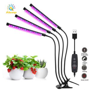 Clip à quatre têtes 30W 40W 50W 120LED Tube de lumière de croissance des plantes 360 Réglage de la gradation Timing Les plantes de bureau poussent la lampe Rouge Bleu Lumières 4000lm