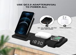 Quatre dans un chargeur sans fil de charge rapide du support vertical avec une fonction d'horloge pour le casque Apple Headshone Watch Whole2052062