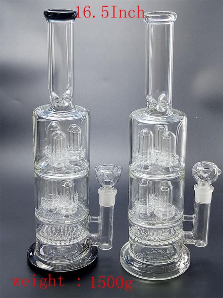 Plataforma petrolera de filtración de cuatro capas Glass Dab Bong Water Pipes Hookahs 14.4mm Male Downstem Beaker