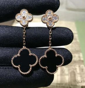 Boucles d'oreilles à breloques noires, trèfle à quatre feuilles, boucles d'oreilles de styliste pour femmes et filles, bijoux cadeau de mariage pour la saint-valentin, la fête des mères