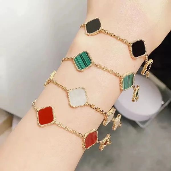 Pulsera de trébol de cuatro hojas, diseñador de joyería de lujo para mujer, concha de plata chapada en rosa de 18 quilates, cadena de oro para hombres, joyería para personas mayores, joyería, regalo de fiesta de compromiso