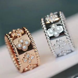 Cuatro anillo de calteros de corneef de cuatro hojas Anillos de diseñador de caleidoscopio para mujeres Anillo de uñas de diamante de plata esterlina Anillos de lujo de diseño de color rosa de plata de oro con caja