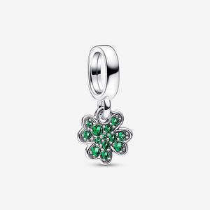 Trébol de cuatro hojas cuelga el encanto Pandoras Plata de ley 925 Conjunto de dijes de lujo Pulsera Fabricación de dijes de cristal verde rosa Collar de diseñador Colgante Caja original