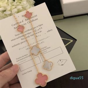 Klavertje vier Designer hanger kettingen 18k vergulde roze en witte bloem vijf charme choker kraag voor vrouwen bruiloft sieraden