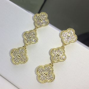 trébol de cuatro hojas Pendientes Piedra preciosa de concha natural Chapado en oro 18K diseñador para mujer Calidad T0P Diamante de la más alta calidad de contador Tamaño europeo cristal 004