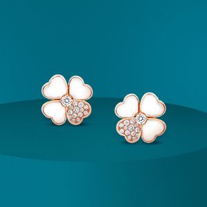 trèfle à quatre feuilles Boucles d'oreilles Natural Shell Gemstone Designer en argent 925 pour femme T0P qualité diamant reproductions officielles style classique cristal cadeaux premium 009