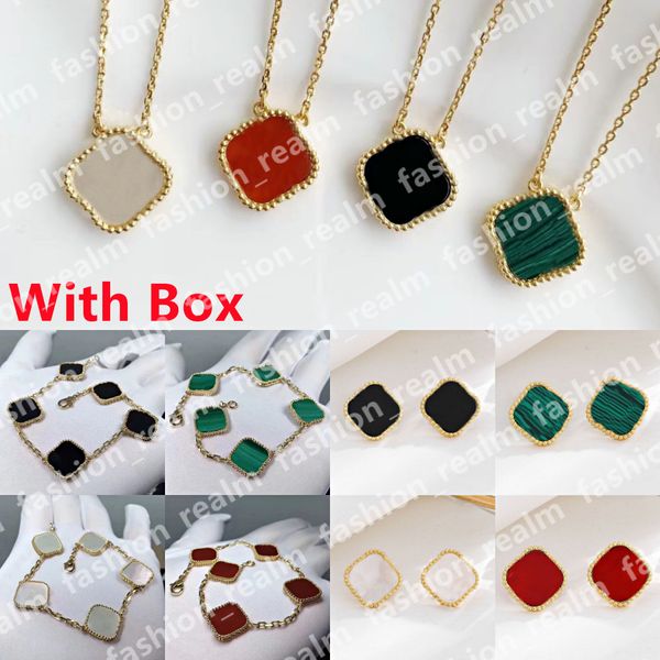 trébol de cuatro hojas Conjunto de joyas diseñador tréboles collar colgante amor de lujo pulsera aretes nácar oro plata flor verde cadena de eslabones 4 mujeres con caja