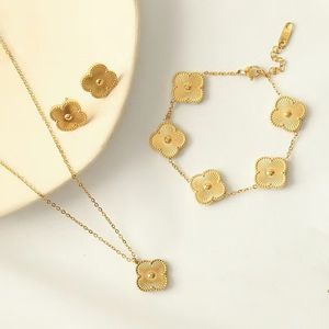 Ensembles de bijoux de trèfle à quatre feuilles pour le collier de boucles d'oreilles en acier inoxydable pour femmes