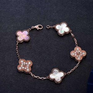 Trèfle à quatre feuilles Bijoux de créateur de luxeVersion haute Trèfle à quatre feuilles Bracelet à cinq fleurs pour femme Double face Gris Fritillaire Mère V Or Épais Placage Rose